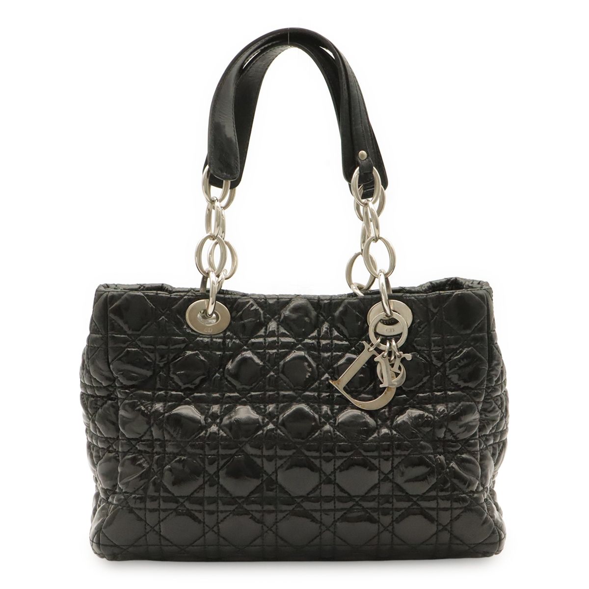 Dior Cannage Tote Enamel Black Silver