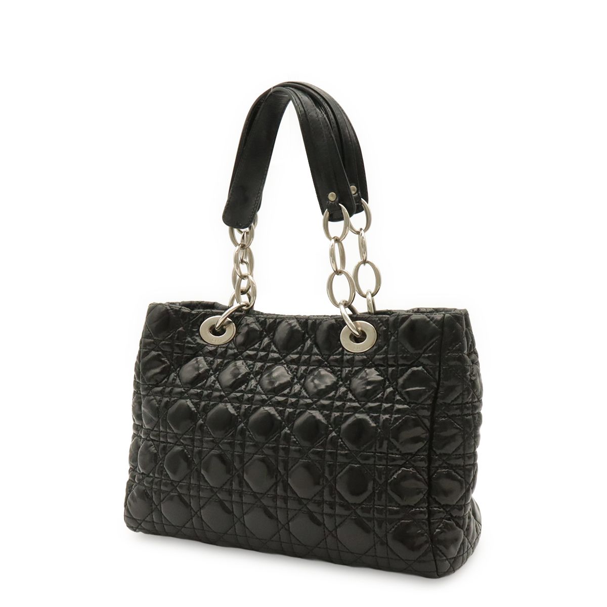 Dior Cannage Tote Enamel Black Silver — view 2
