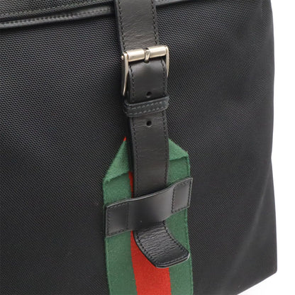 Gucci Band Techno Canvas Web Line Sherry Backpack Leather Black Green — view 8