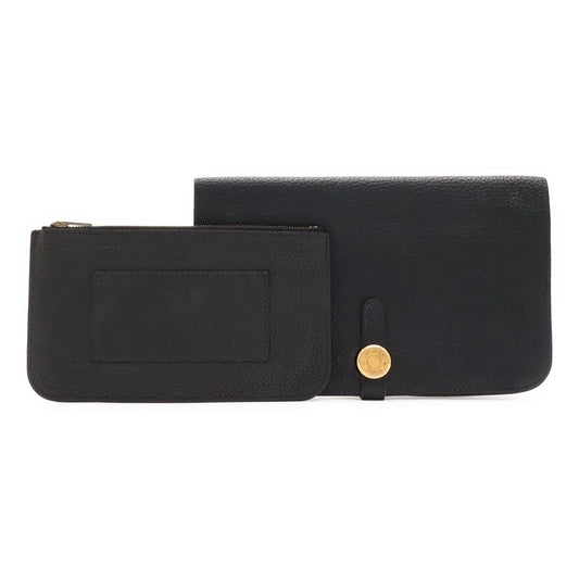 Hermes Dogon Duo GM Wallet fold Togo Leather Black Gold Coin Case