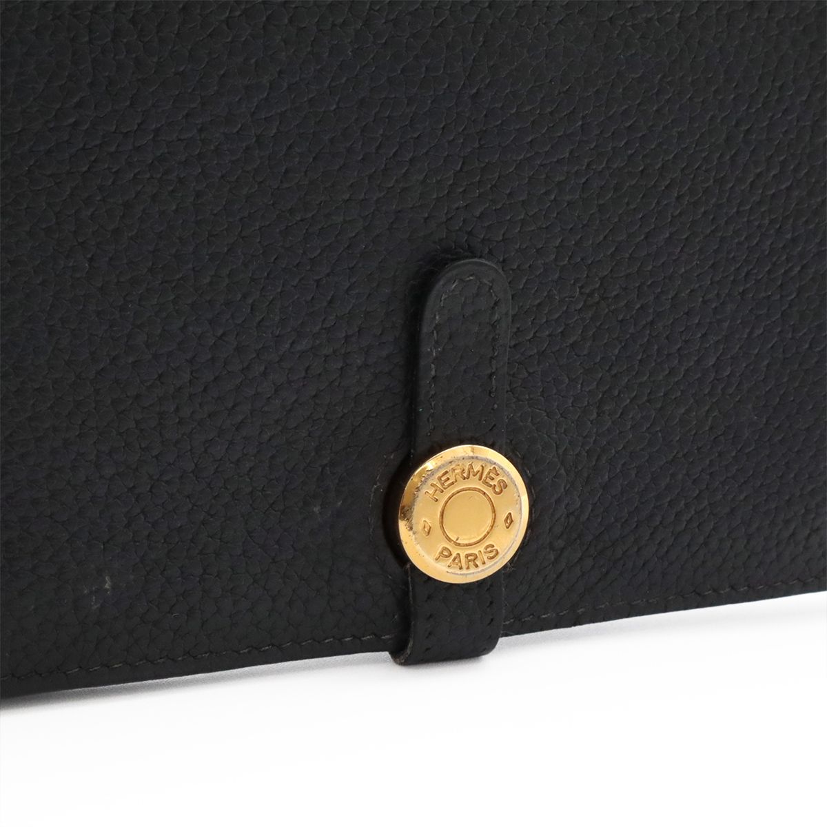 Hermes Dogon Duo GM Wallet fold Togo Leather Black Gold Coin Case — view 4