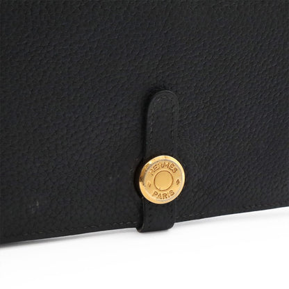 Hermes Dogon Duo GM Wallet fold Togo Leather Black Gold Coin Case — view 4