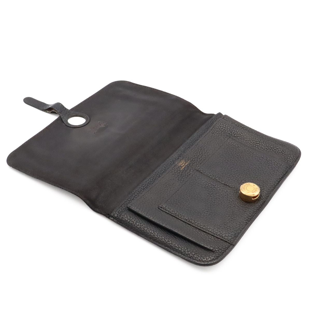 Hermes Dogon Duo GM Wallet fold Togo Leather Black Gold Coin Case — view 5
