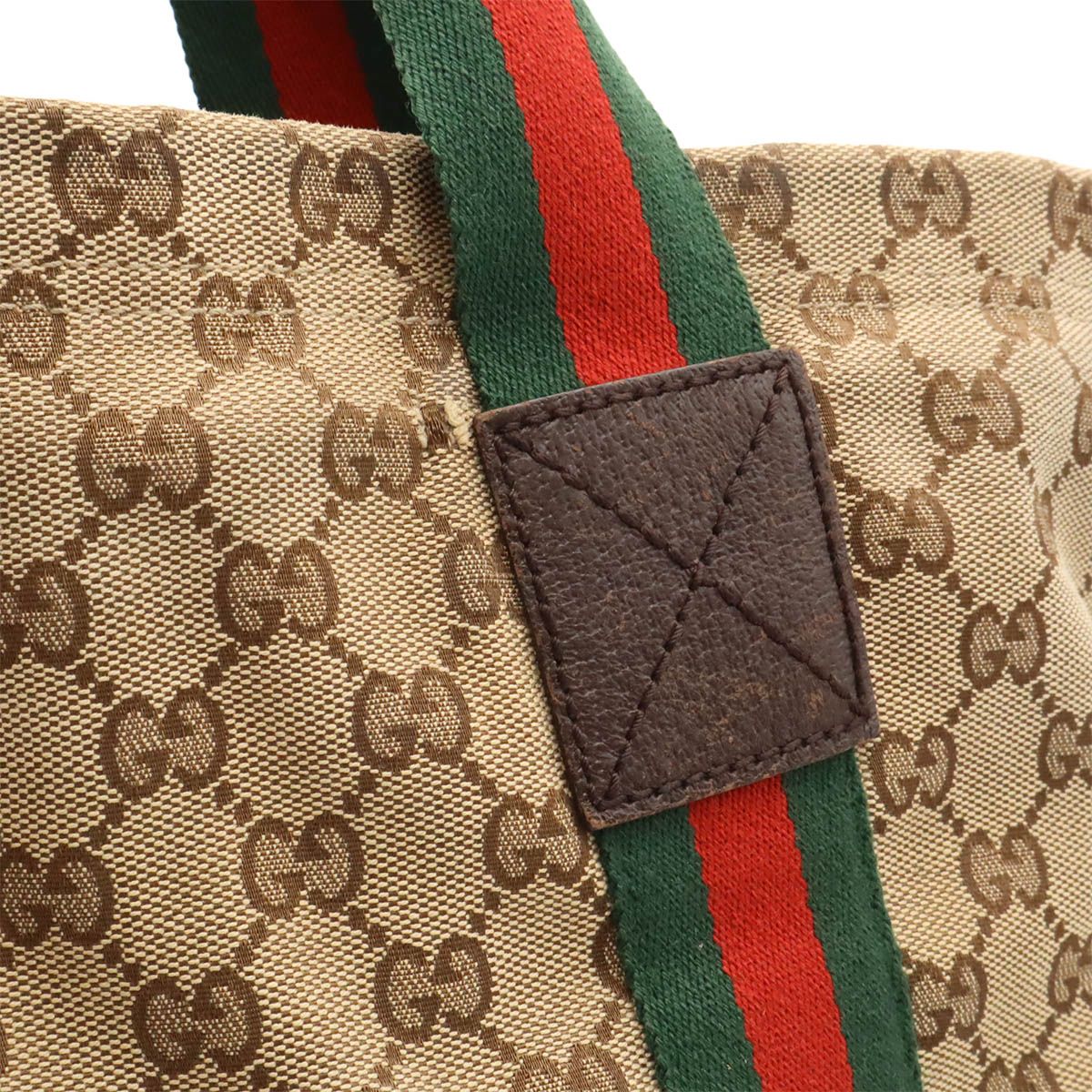 Gucci GG Canvas Sherry Line Tote Shoulder Leather Khaki Beige Green — view 7