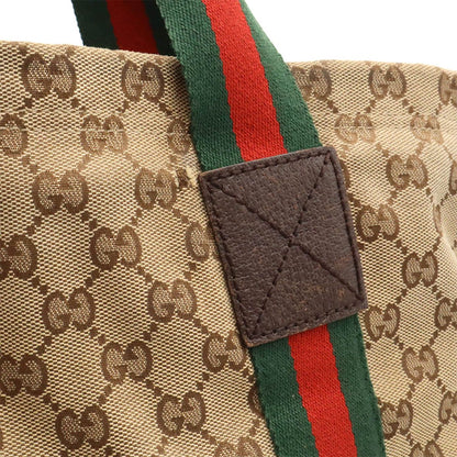 Gucci GG Canvas Sherry Line Tote Shoulder Leather Khaki Beige Green — view 7