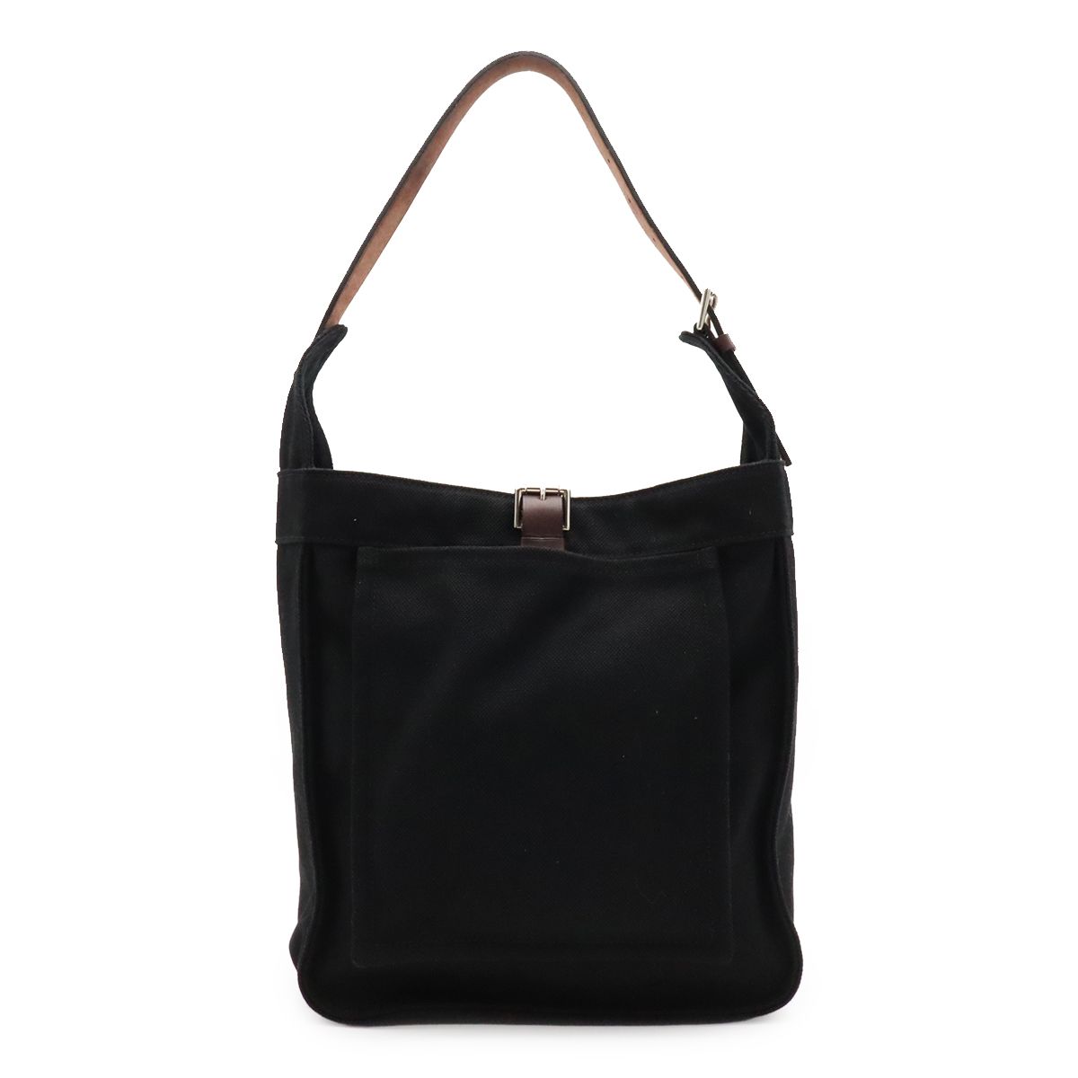 Hermes Marwari PM Shoulder Bag Canvas Leather Black Dark Brown