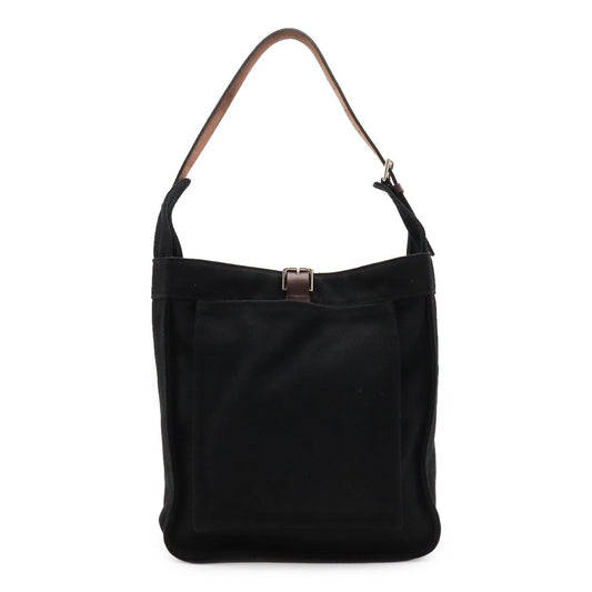 Hermes Marwari PM Shoulder Bag Canvas Leather Black Dark Brown