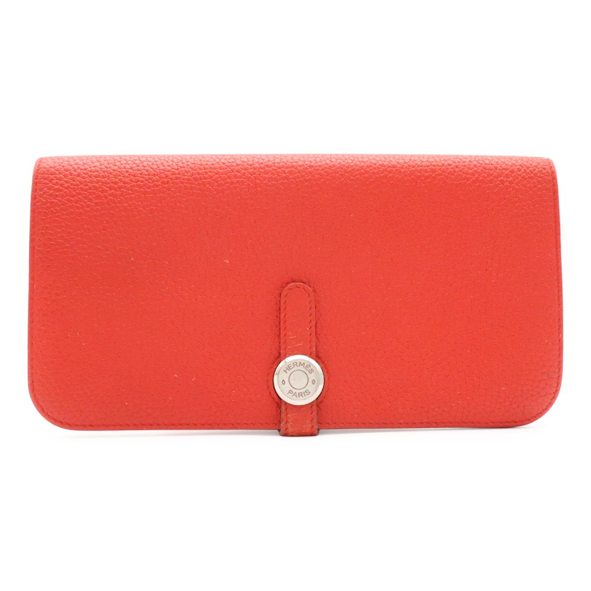 Hermes Dogon Lecto Verso Long 2 Fold Wallet Bifold Togo Leather Vermillion