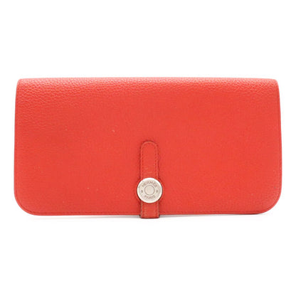 Hermes Dogon Lecto Verso Long 2 Fold Wallet Bifold Togo Leather Vermillion