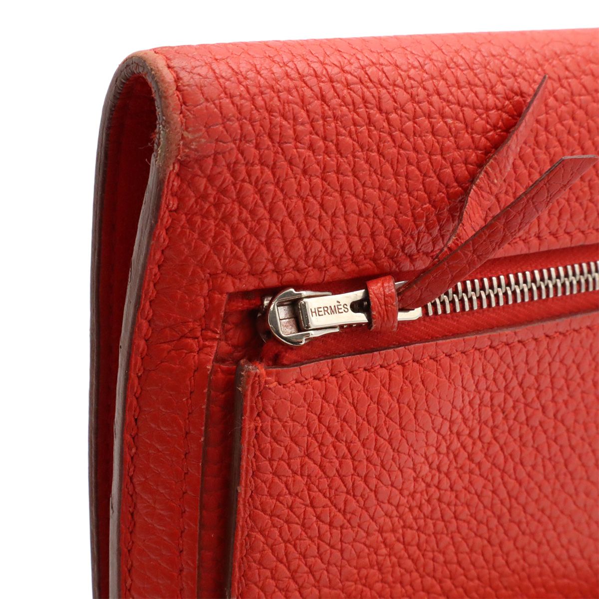 Hermes Dogon Lecto Verso Long 2 Fold Wallet Bifold Togo Leather Vermillion — view 5