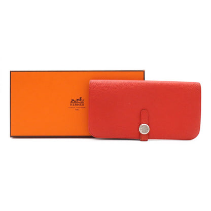 Hermes Dogon Lecto Verso Long 2 Fold Wallet Bifold Togo Leather Vermillion — view 9