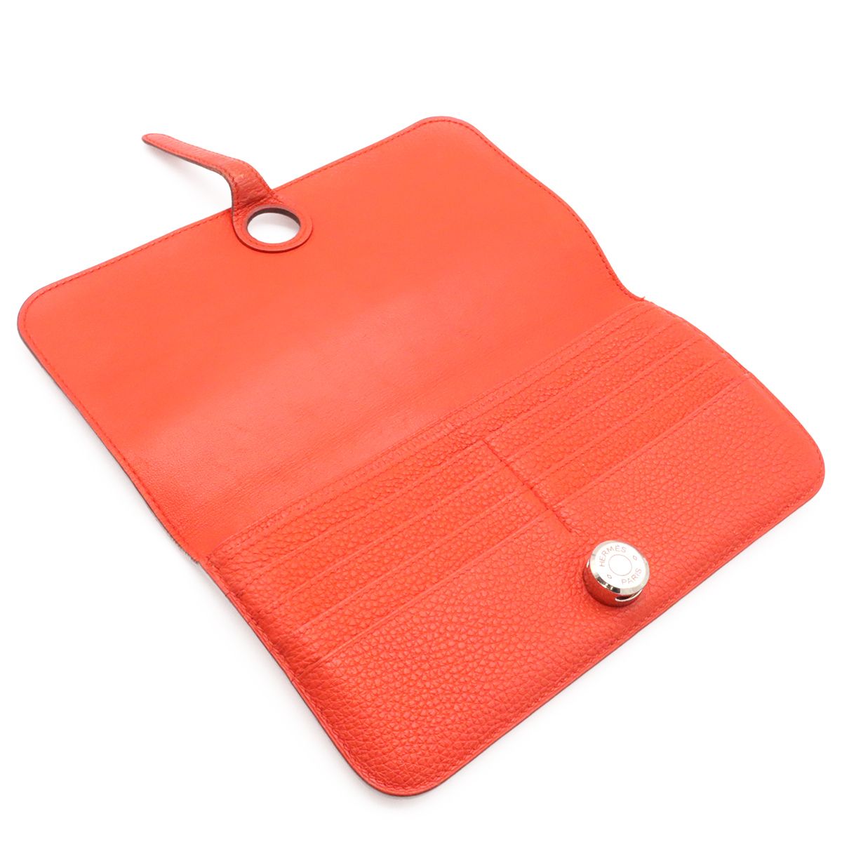 Hermes Dogon Lecto Verso Long 2 Fold Wallet Bifold Togo Leather Vermillion — view 6