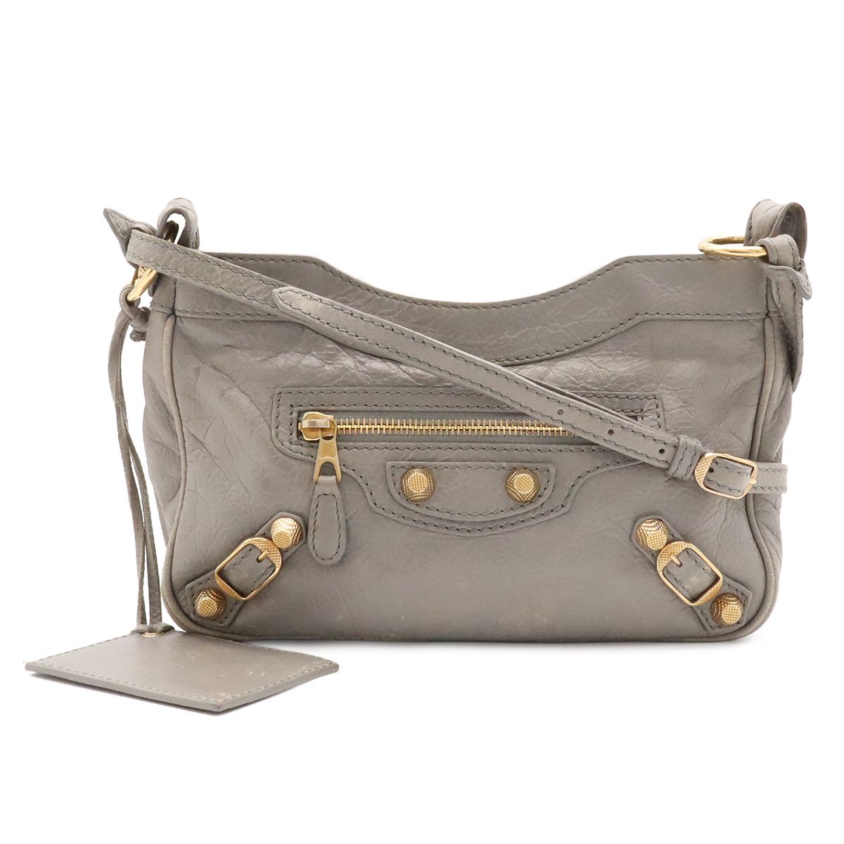 Balenciaga Giant Hip Shoulder Bag Pochette 2-Way Clutch Leather Gray with Mirror