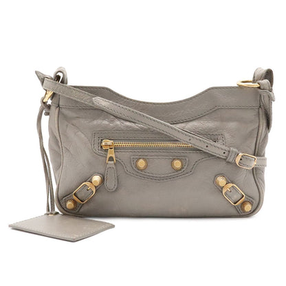 Balenciaga Giant Hip Shoulder Bag Pochette 2-Way Clutch Leather Gray with Mirror