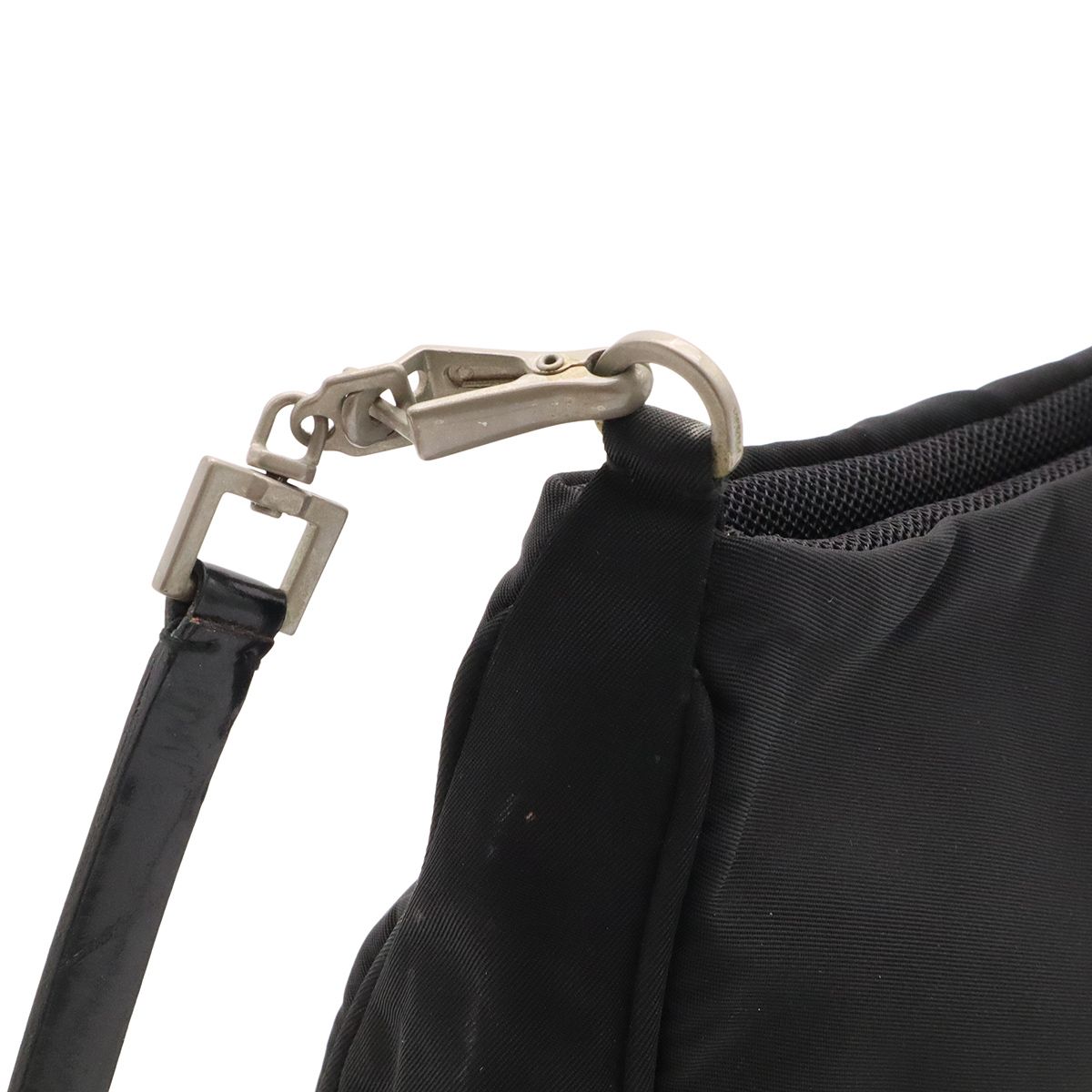 Prada Triangle Logo Shoulder Bag Nylon Leather Nero Black with Mirror Overseas — view 5