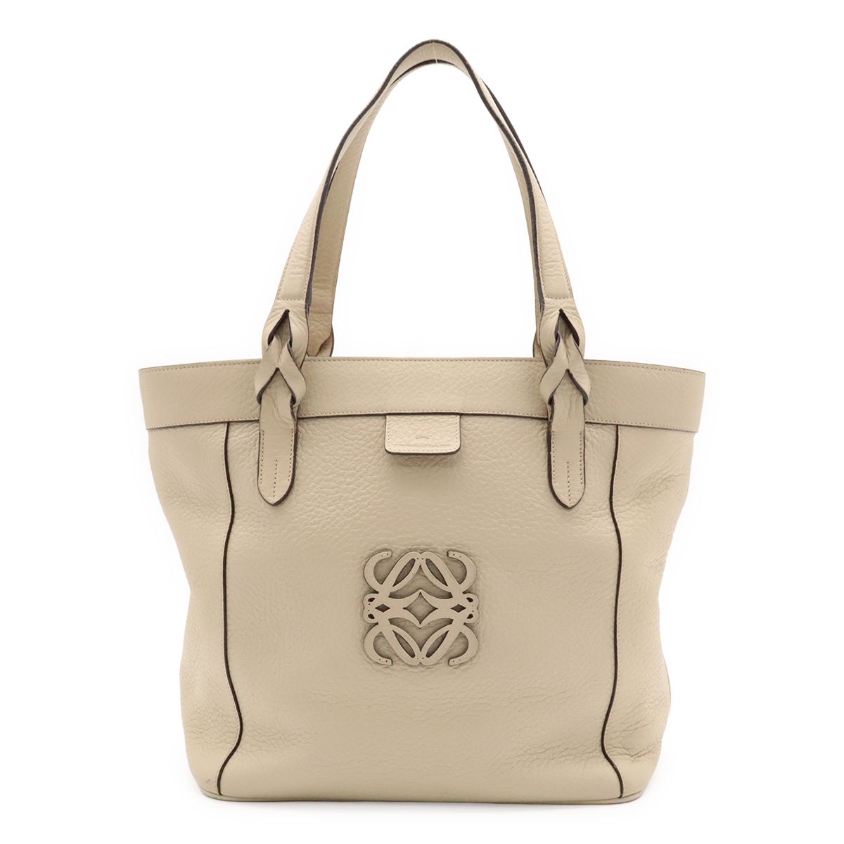 Loewe Anagram Amazona Justa Tote Leather Light Beige Silver
