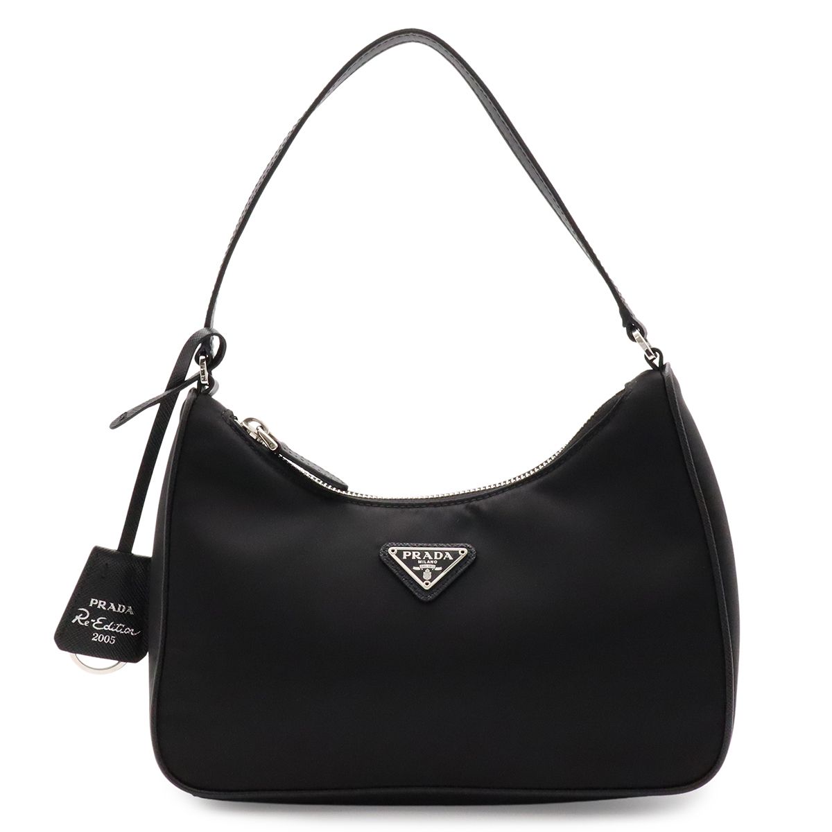 Prada Triangle Logo Re Edition Mini Bag Pouch Nylon Nero Black Silver