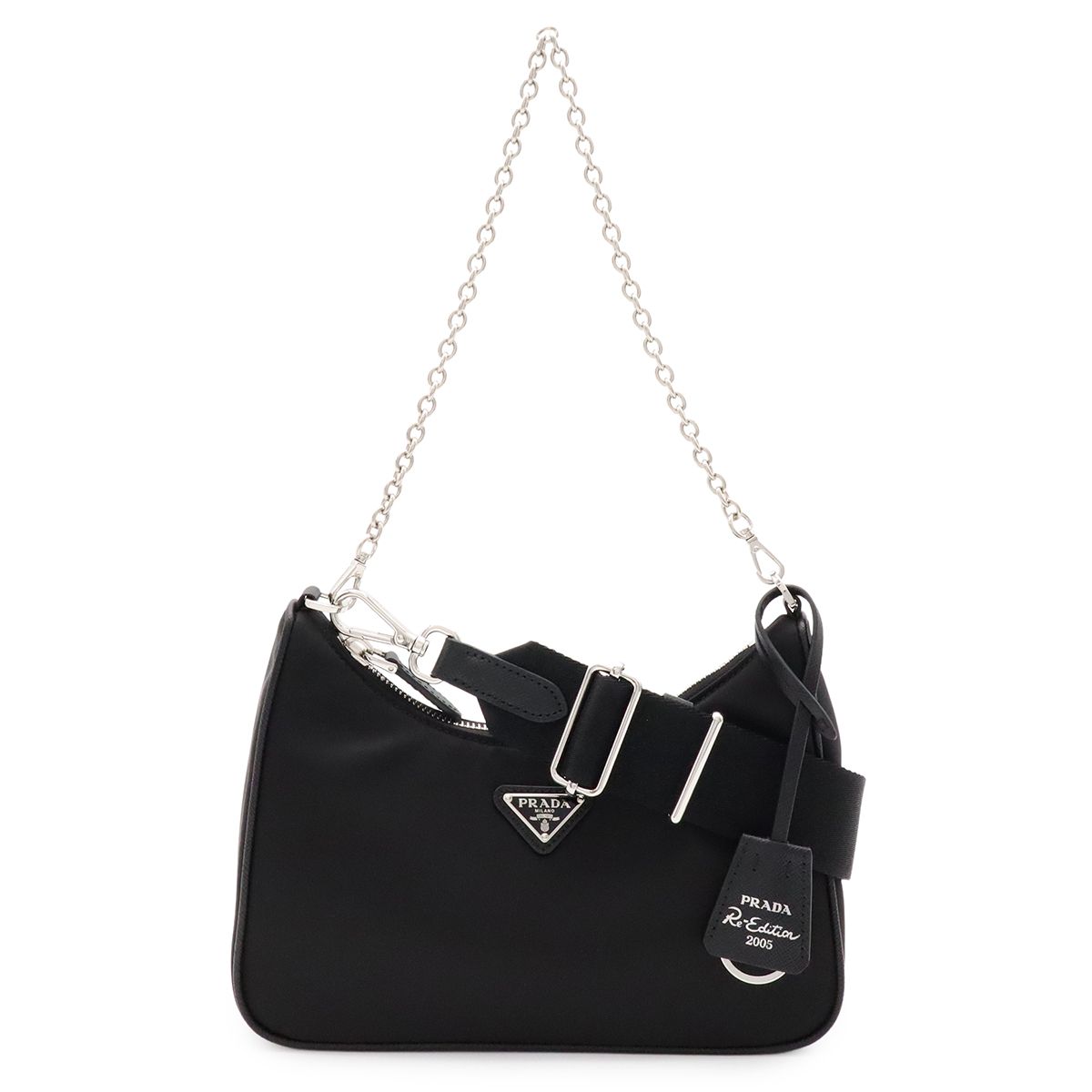 Prada Triangle Logo Re Edition Chain 2-Way Shoulder Bag Nylon Nero Black Pouch