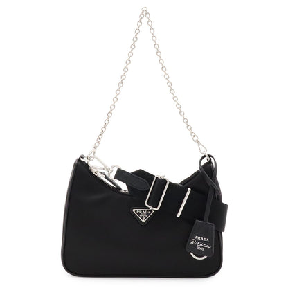 Prada Triangle Logo Re Edition Chain 2-Way Shoulder Bag Nylon Nero Black Pouch