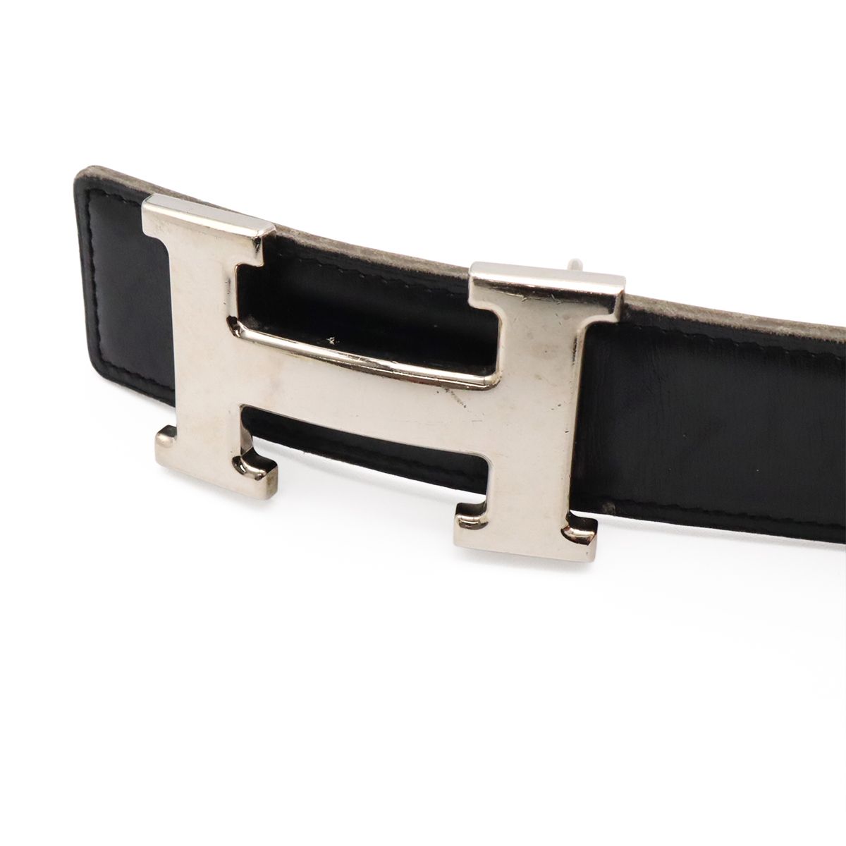 Hermes Belt Buckle Reversible Box Calf Veau Epsom Black Brown Silver 70 — view 3