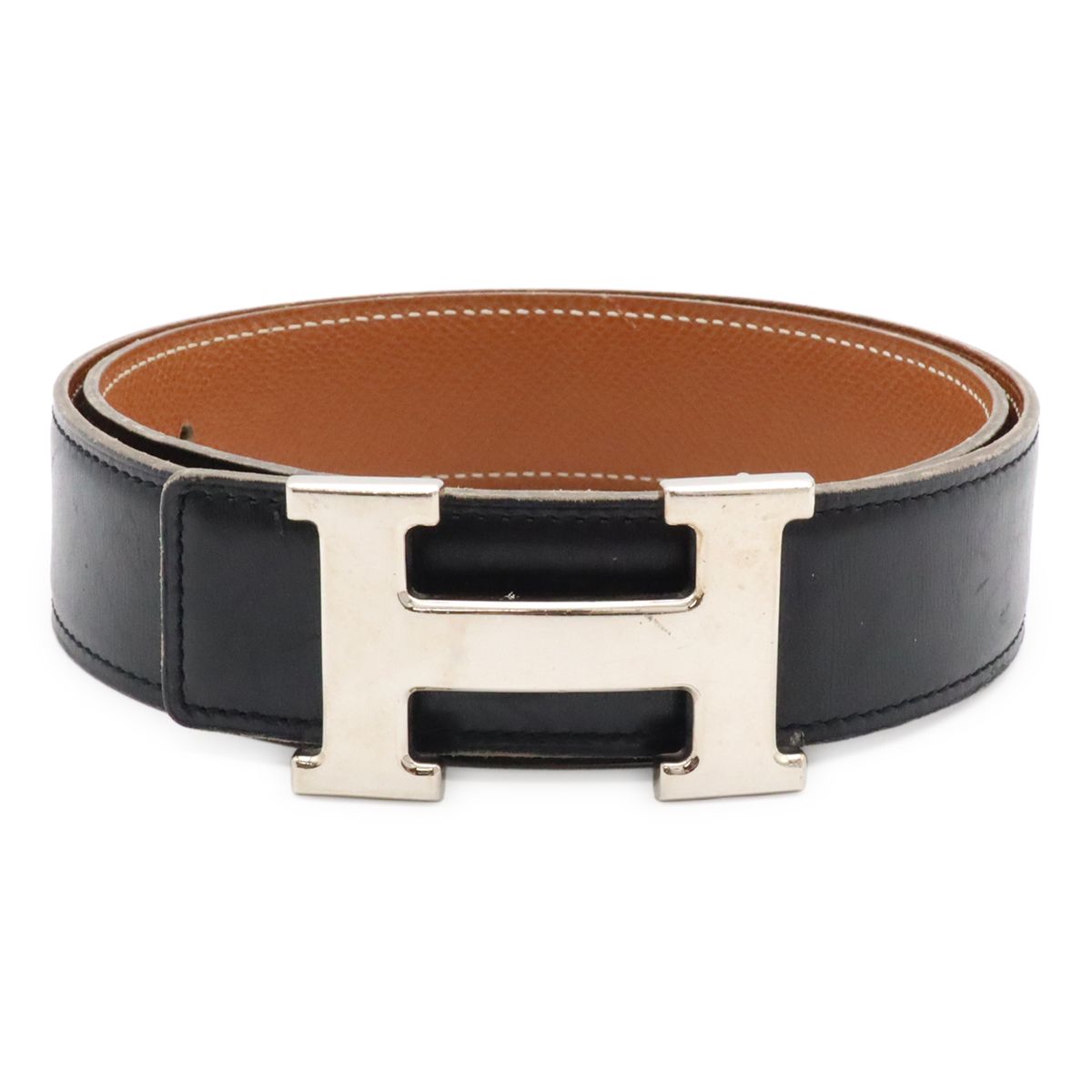 Hermes Belt Buckle Reversible Box Calf Veau Epsom Black Brown Silver 70