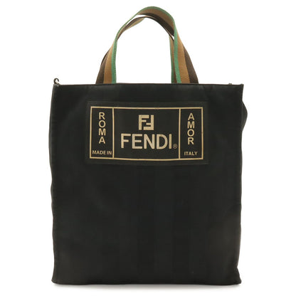 Fendi Logo Pecan Tote Shoulder Bag Nylon Black Gold Tricolor