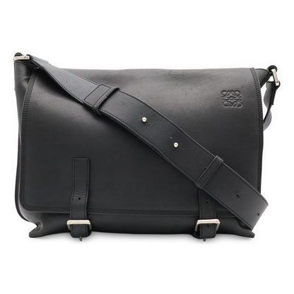 Loewe Anagram Military Messenger Bag Canvas Leather Black Silver