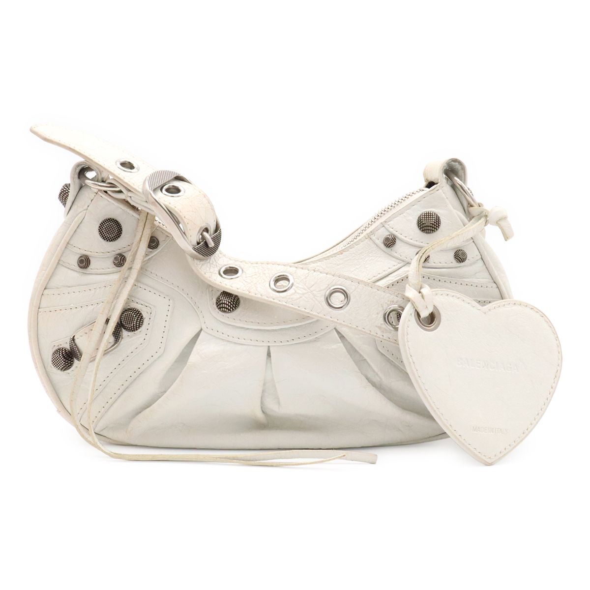 Balenciaga le Cagole XS Shoulder Bag Crossbody Leather White Silver with Mirror