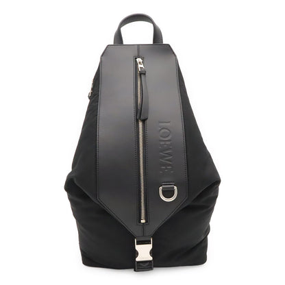 Loewe Convertible Backpack Small Shoulder Bag Nylon Leather Black Silver