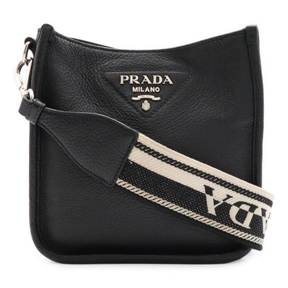 Prada Vitello Daino Soft Leather Mini Shoulder Bag Striped Crossbody Nero Black