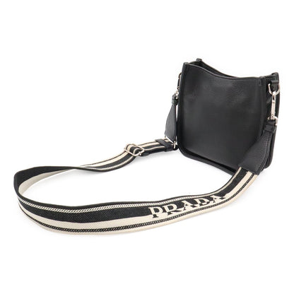 Prada Vitello Daino Soft Leather Mini Shoulder Bag Striped Crossbody Nero Black — view 2
