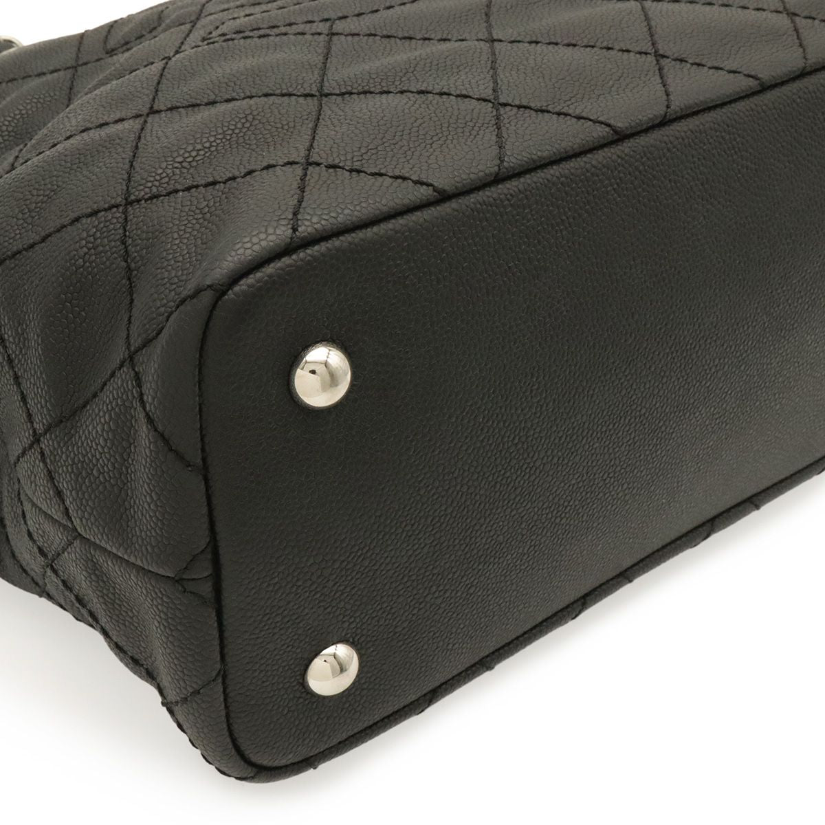 Chanel Quilted CC Logo Chain Tote Shoulder Bag Caviar Leather Black Silver — view 3