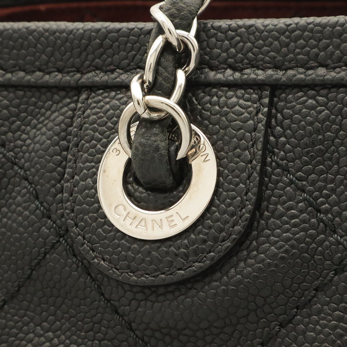Chanel Quilted CC Logo Chain Tote Shoulder Bag Caviar Leather Black Silver — view 5