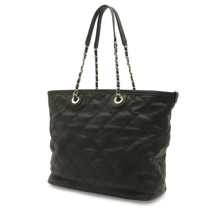 Chanel Quilted CC Logo Chain Tote Shoulder Bag Caviar Leather Black Silver — view 2