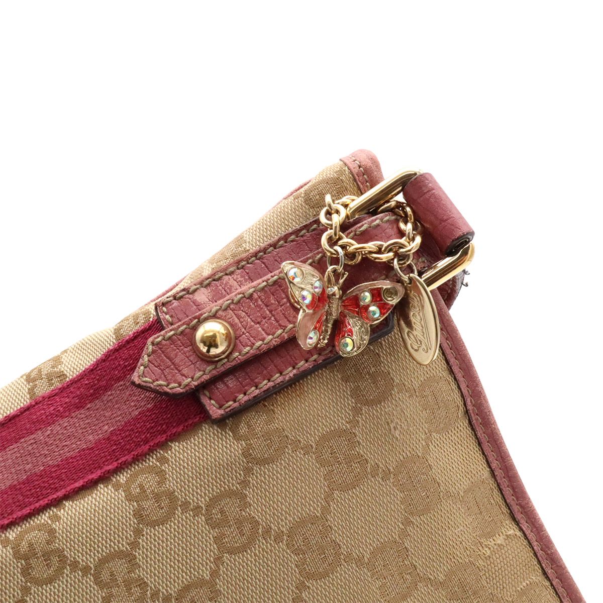 Gucci GG Canvas Sherry Line Shoulder Bag Crossbody Butterfly Charm Leather — view 5