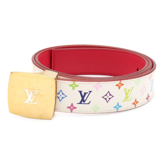 Louis Vuitton Monogram Multicolor Ceinture Carre Belt Leather Blanc White 85
