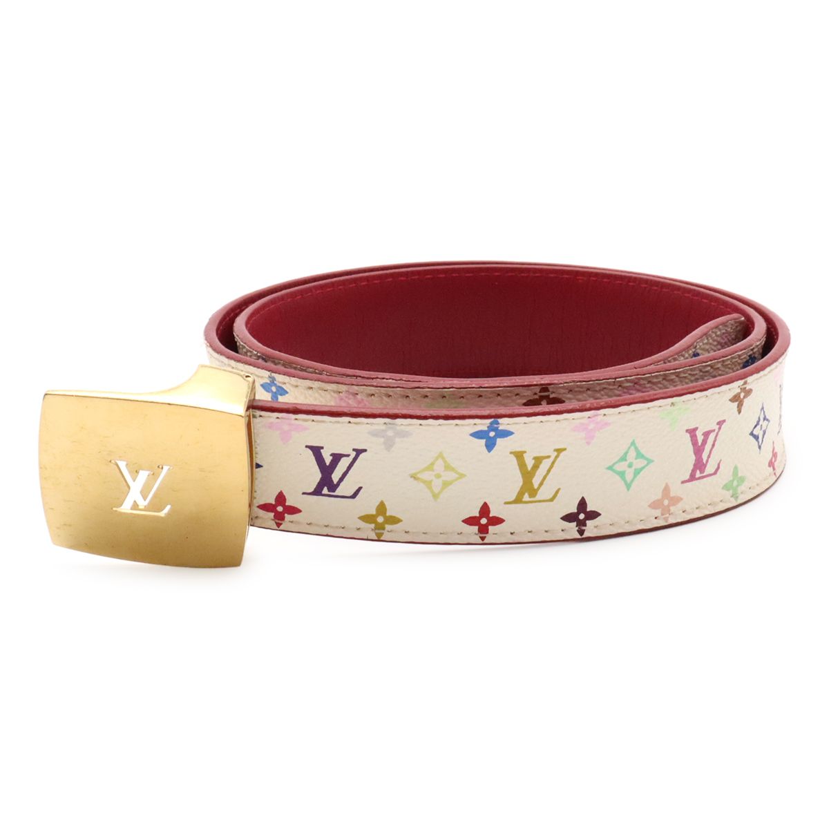 Louis Vuitton Monogram Multicolor Ceinture Carre Belt Leather Blanc White 80
