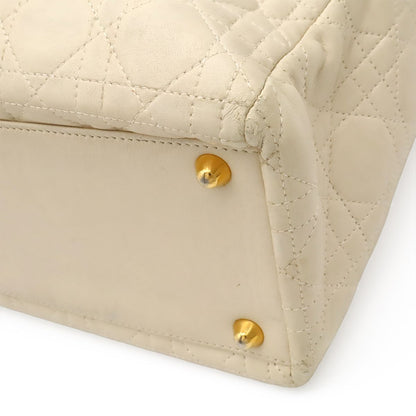 Dior Lady Cannage 2-Way Shoulder Bag Leather White Gold — view 3