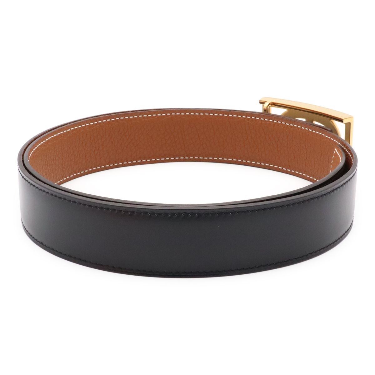 Hermes Chaine D'ancre Reversible Belt Leather Black Brown Gold 85 — view 2