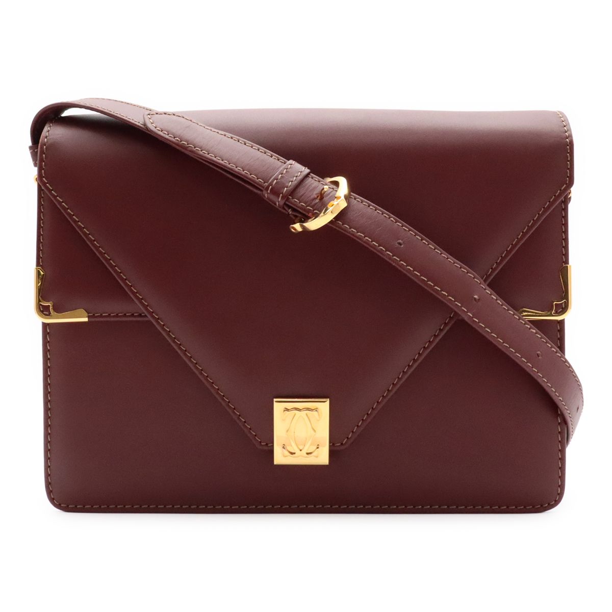 Cartier Must Line Shoulder Bag Crossbody Leather Bordeaux Red Gold