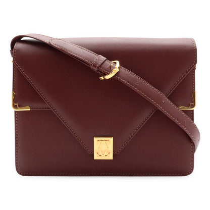 Cartier Must Line Shoulder Bag Crossbody Leather Bordeaux Red Gold