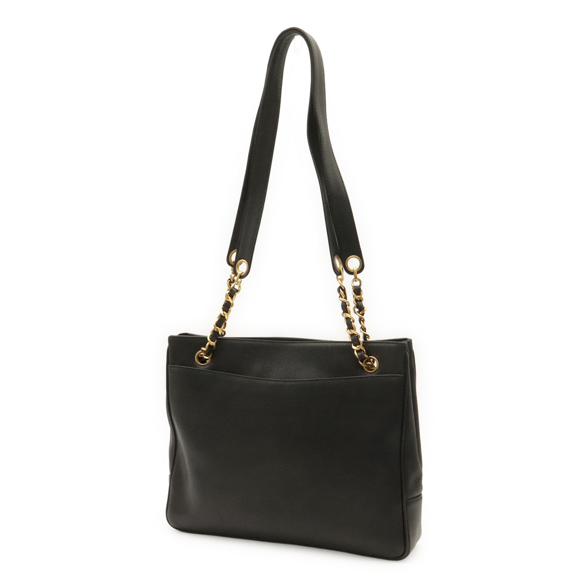 Chanel CC Logo Chain Tote Shoulder Bag Caviar Leather Black Gold — view 2