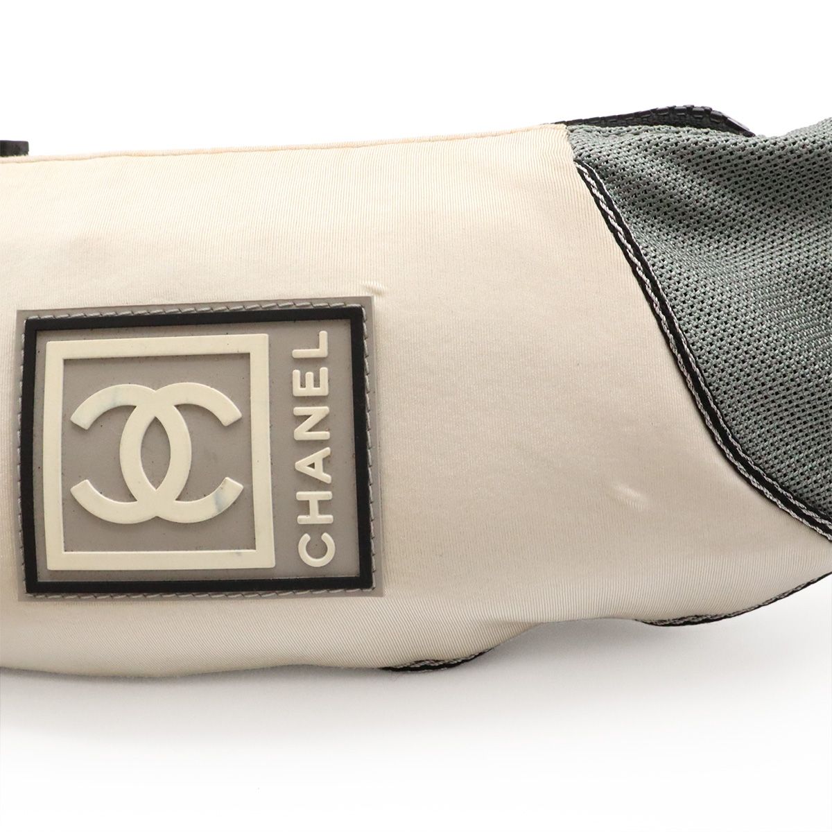 Chanel Sports Line CC Logo Belt Bag Waist Pouch Hip Nylon Gray Ivory — view 6