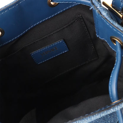 Versace Medusa Denim Drawstring Shoulder Bag 2-Way Blue Gold — view 8