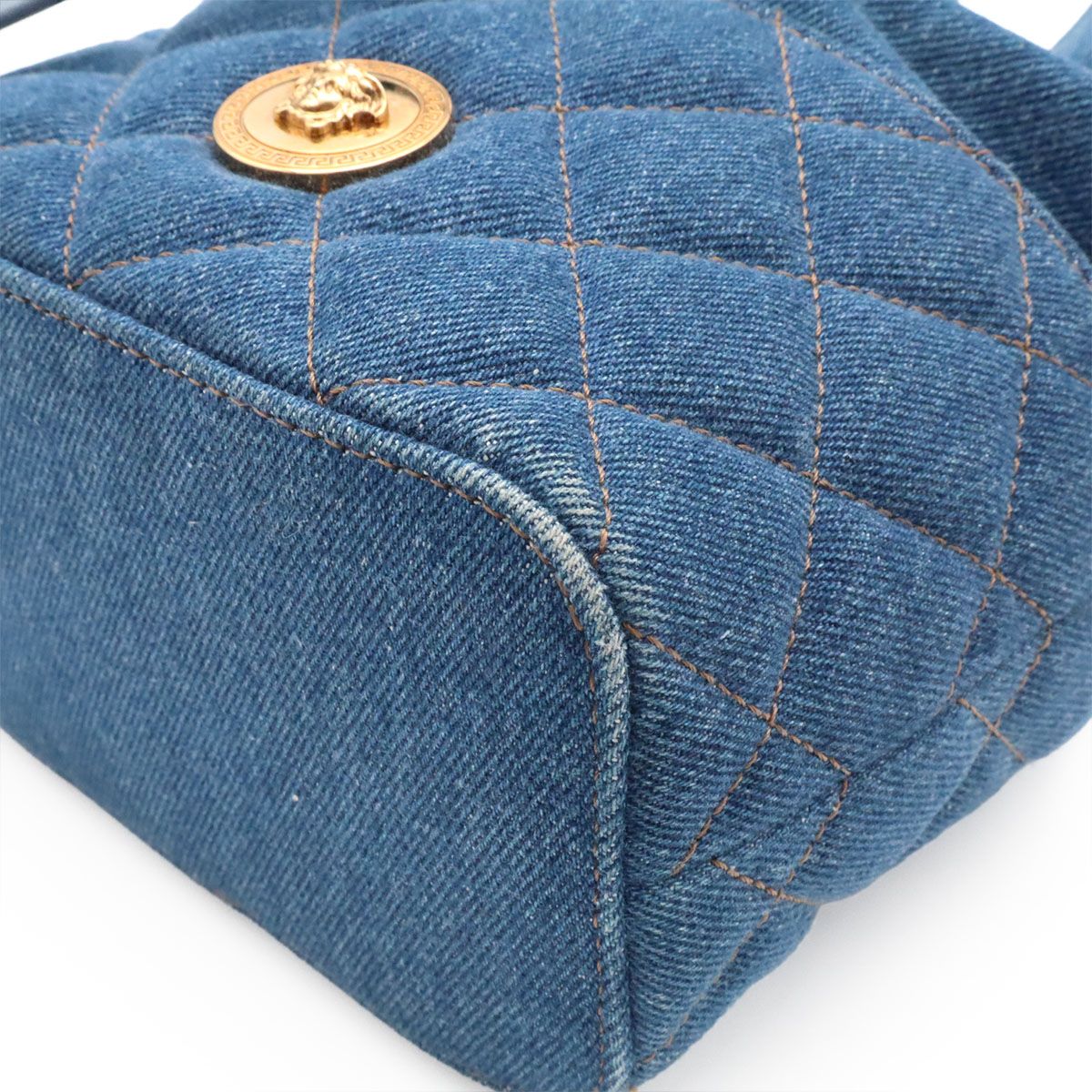 Versace Medusa Denim Drawstring Shoulder Bag 2-Way Blue Gold — view 3