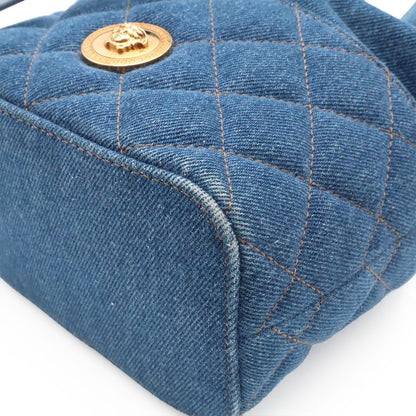 Versace Medusa Denim Drawstring Shoulder Bag 2-Way Blue Gold — view 3