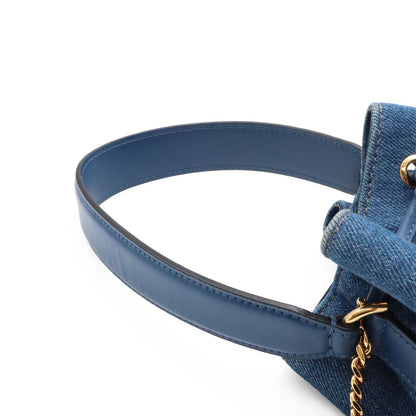 Versace Medusa Denim Drawstring Shoulder Bag 2-Way Blue Gold — view 5