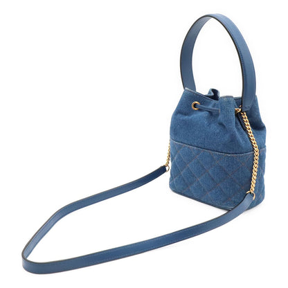 Versace Medusa Denim Drawstring Shoulder Bag 2-Way Blue Gold — view 2