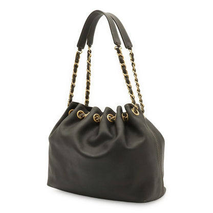 Chanel CC Logo Chain Shoulder Bag Drawstring Caviar Leather Black Gold — view 2
