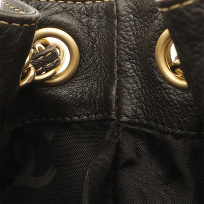 Chanel CC Logo Chain Shoulder Bag Drawstring Caviar Leather Black Gold — view 7